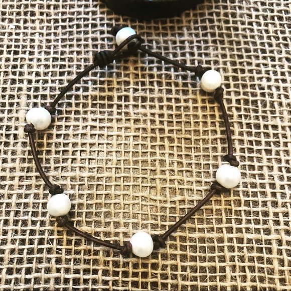 NEW Leather Freshwater Pearl Basic Anklet - Picture 2 of 7
